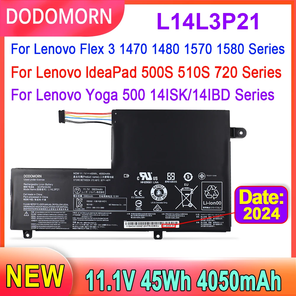 DODOMORN بطارية كمبيوتر محمول لينوفو ، فليكس 3 1470 1480 1570 1580 ، IdeaPad 500S 510S 510S-14ISK Yoga 500 14ISK/14IB ، L14L3P21 ، L14M3P21