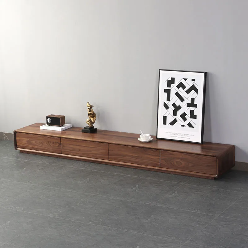 TV cabinet all solid wood small apartment living room log locker falling ground black walnut floor cabinet