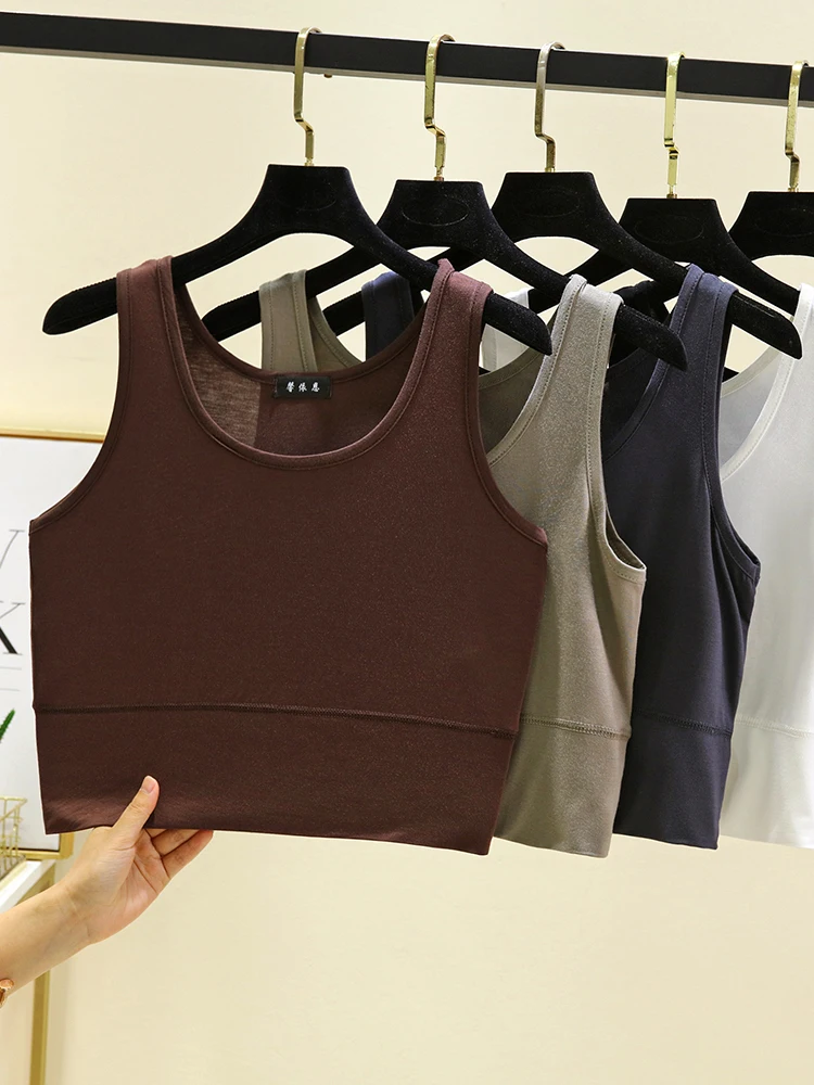 قميص نسائي بدون أكمام من المودال، رقيق، برقبة مستديرة، لون سادة، متعدد الاستخدامات، ضيق، قصير الطول، مناسب للصيف #1