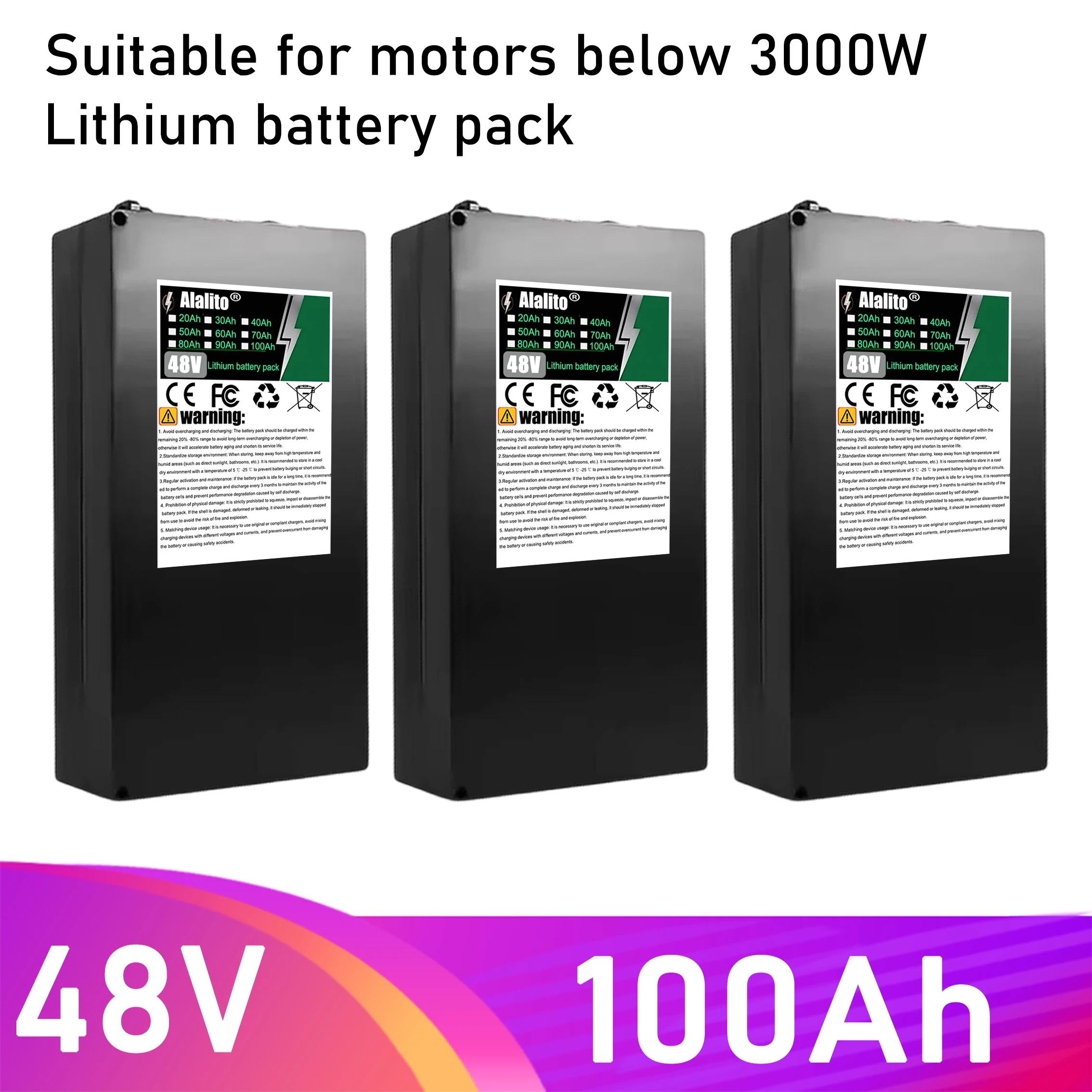 

48V 100Ah lithium battery pack, air freight, full capacity power supply 18650 lithium battery, suitable for motors below 3000W