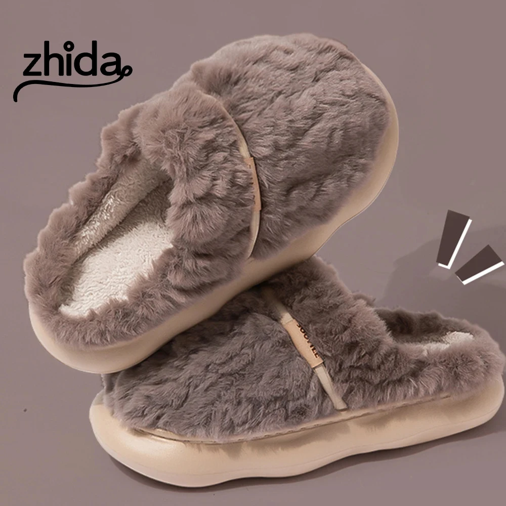 

ZHIDA Warm Winter Women Slipper Sandals Home Cotton Shoes Eva Faux Plush Fur Thick Platform Adorable Lamb Men Slipper For Indoor