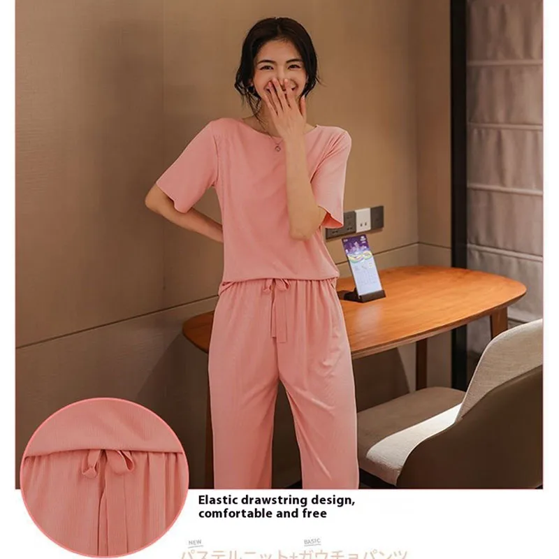 Conjunto de ropa de dormir de seda de hielo para mujer, ropa de dormir Sexy, pantalones cortos simples de manga corta, sólido, ropa de casa