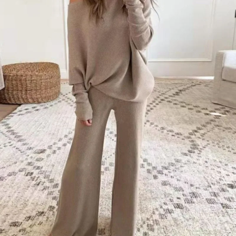 Ladies Spring and Autumn Suit Jacket Pants Casual Home Comfort Casual Solid Color Knitted Sports Holiday Temperament Fit Hot