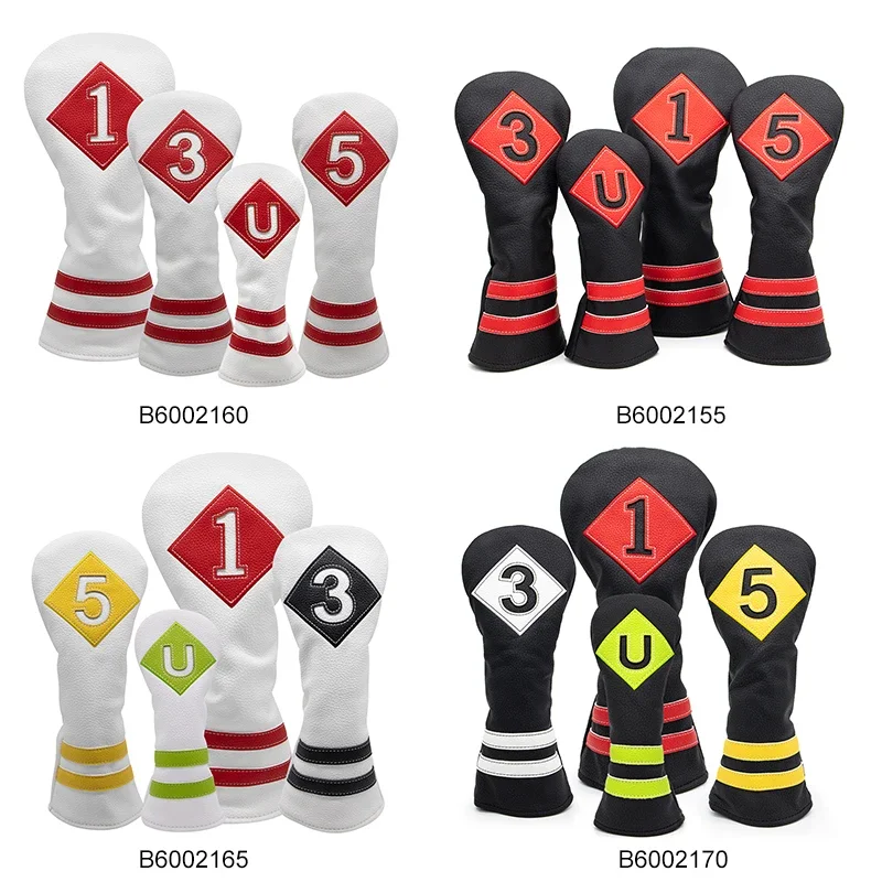 High Quality 4pcs/set Leather Golf Head Covers block Golf Club Headcovers for Driver Fairway Hybrid Wood Head covers with Number