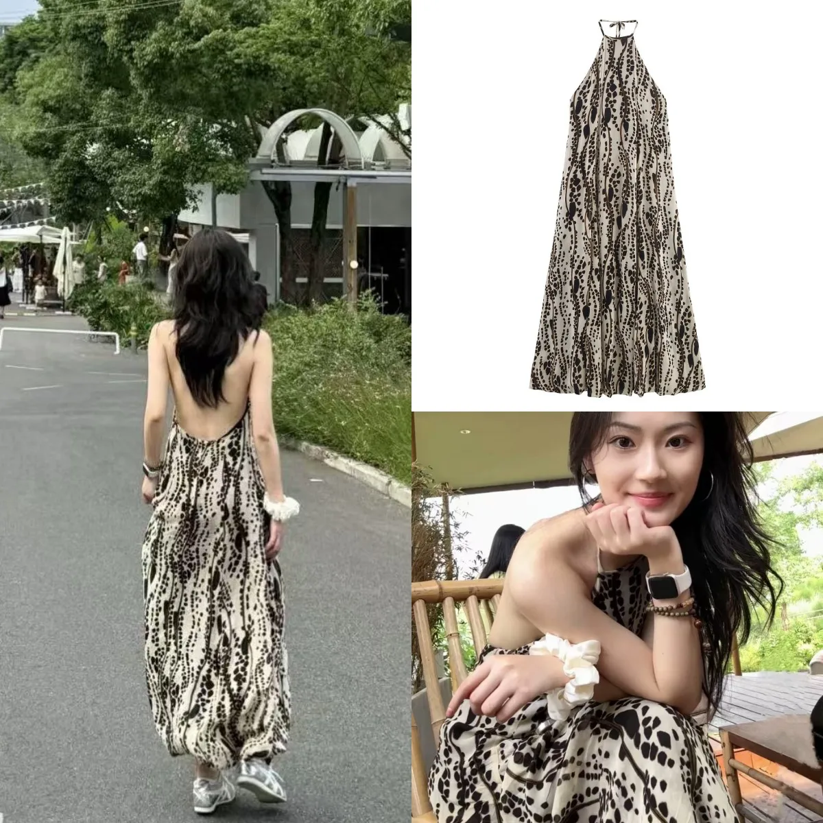 

LIBIELIY, новое летнее женское элегантное модное платье с воротником и принтом, регулируемое сексуальное платье трапециевидной формы с лямкой на шее, макси-платье без рукавов