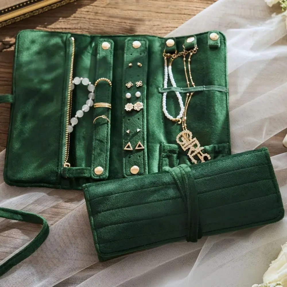 New High Quality Practical Velvet Travel Jewelry Bag with Buckle Portable Jewelry Roll Bag Foldable Storage Display Pouch