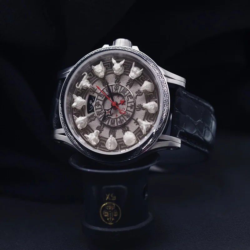 

Новые китайские стильные часы зодиака с микрорезьбой в виде головы животного в стиле ретро, персонализированные автоматические механические часы в стиле ретро