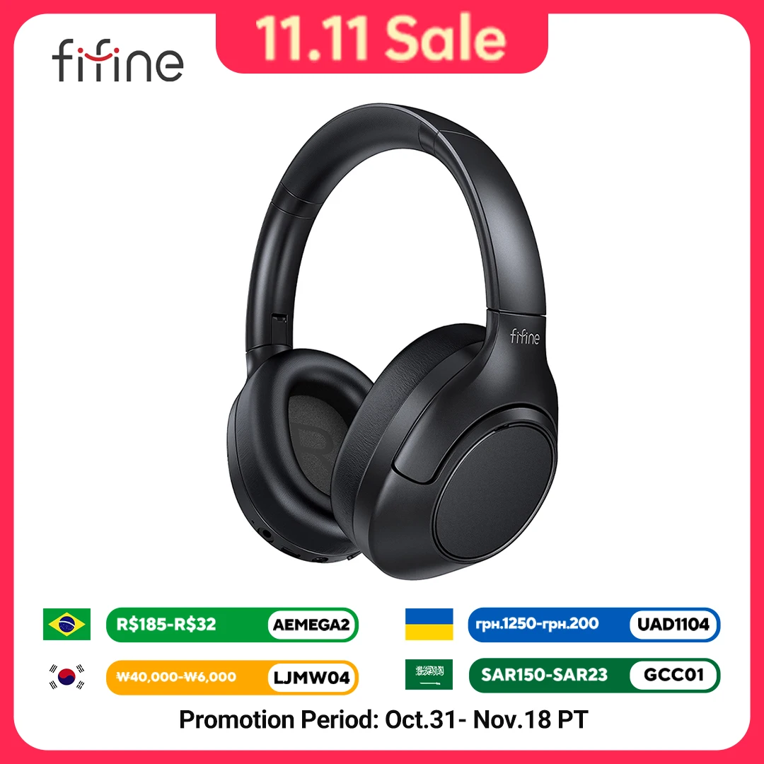 FIFINE Bluetooth Wireless Headset,Noise Canceling Headphones with Transparency Mode,Deep Bass,Clear Calls,80H Playtime -X3