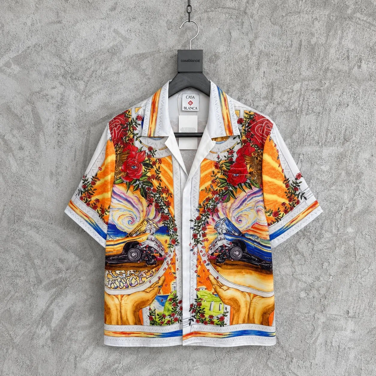 Casabulca Hawaiian Print Shirt Short Sleeve Summer Vacation Island Style Cactus Pattern Men's Casual Loose Fit Polyester Fiber