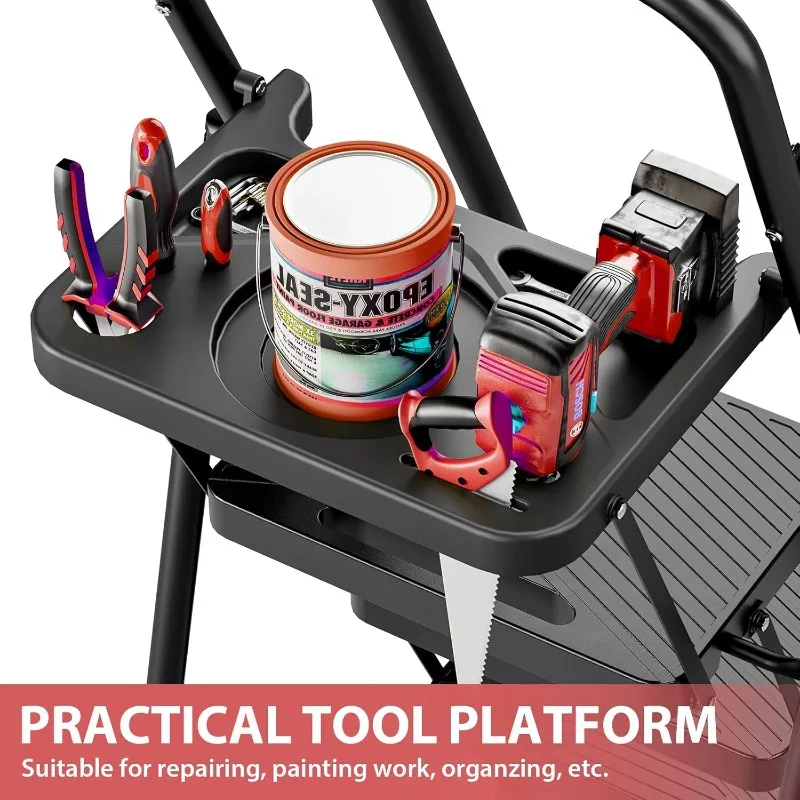 Folding 5 Step Ladder, Portable Ladder for Multi-Purpose, Home, Kitchen, Heavy Sturdy Steel Step Stool with Anti-Slip Wide