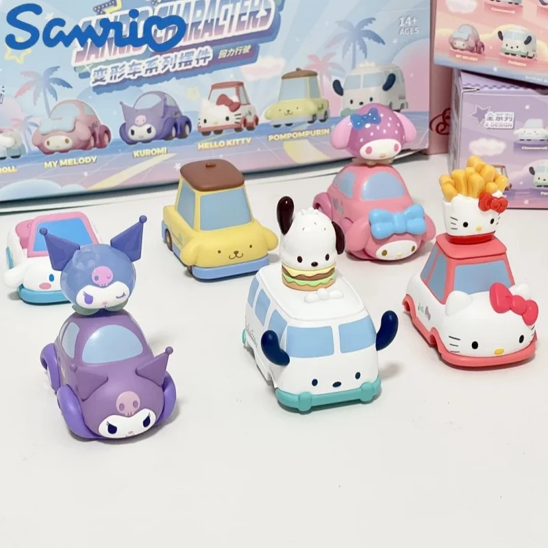 

Персонажи Sanrio, трансформируемая автомобильная серия, слепая коробка, игрушки, милые Kuromi Cinnamoroll Pochacco, ретро-автомобиль, игрушки для декора комнаты для девочек, подарки