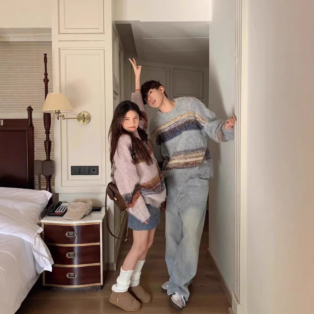 

Unisex Knitting Sweater 2025 Winter Niche Slouchy Knit Striped Sweater Unisex Oversized Thickened Trendy Edgy Patchwork Pullover