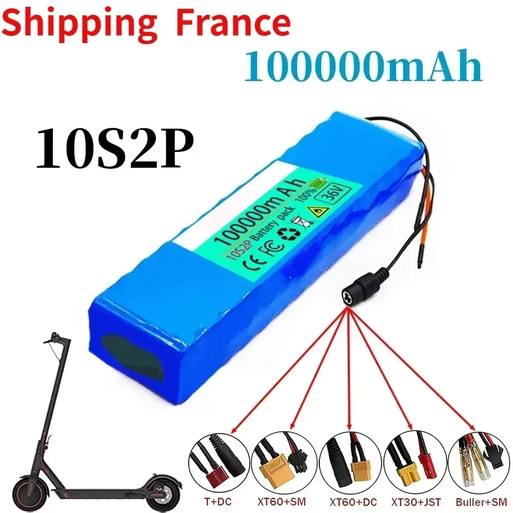 Batterie de trottinette électrique 36V 100000mAh pour France, batterie lithium 36V 10S2P pour trottinette électrique 500W