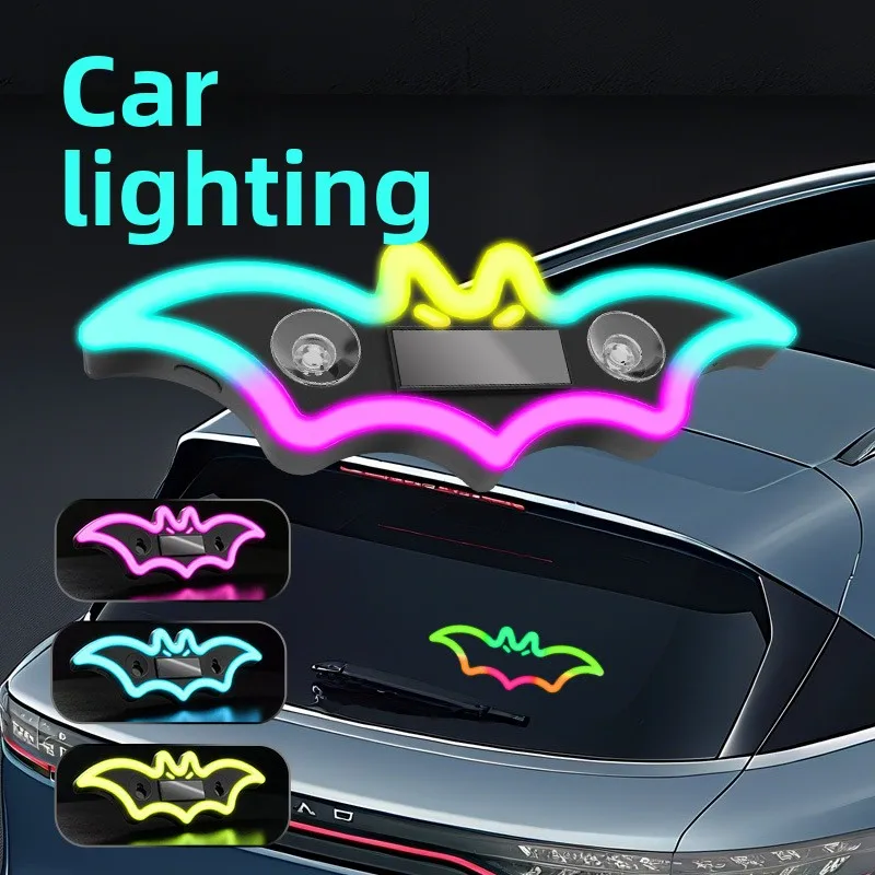 Color Changing Solar Bat Car LED Light, Suction‑Cup Vibration Sensor Ambient Lamp, Halloween Rear Window Glass Car Warning Decor