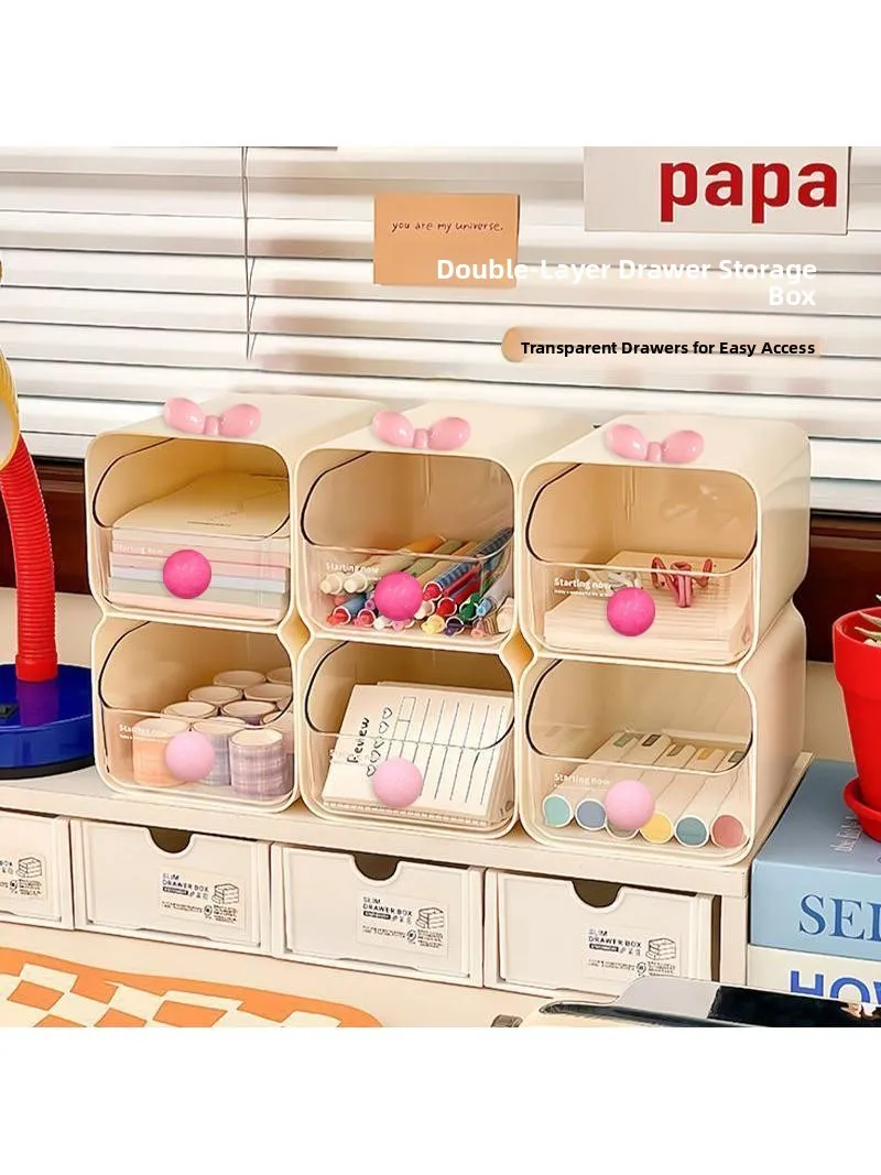 

Cry Double Layer Der Storage Box Office Desk Student Study Room Cosmetic Organizer Plastic Organizer Box for Women