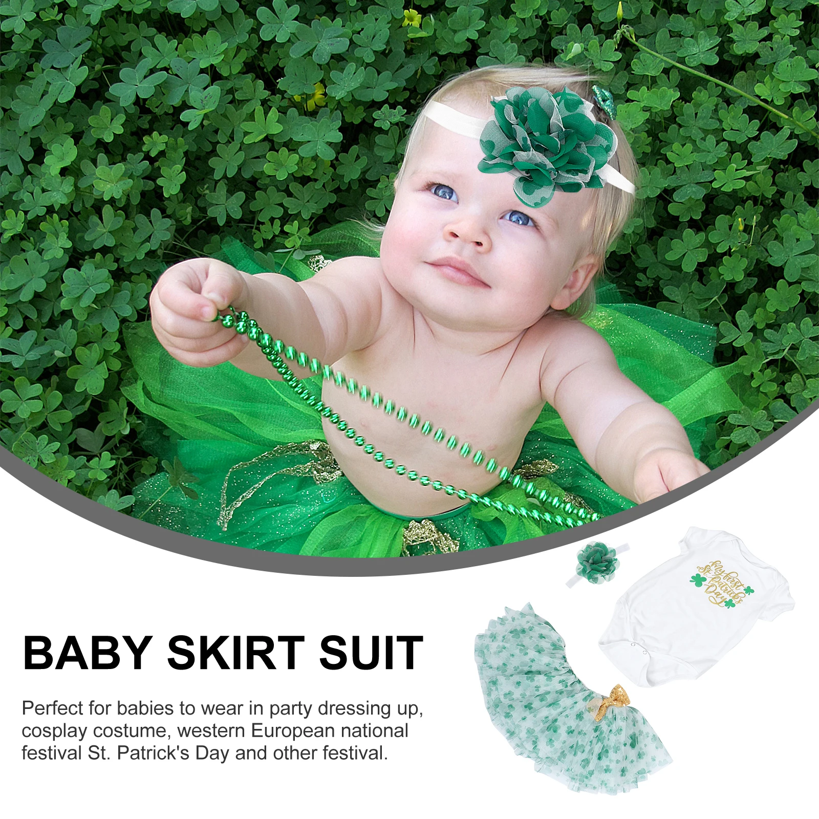 

1 set 1 Set Shamrock Tulle Skirt Baby Girl Costume Party Cosplay Outfit St. Patrick'S Day Mesh Skirt Suit For Baby Photoshoot