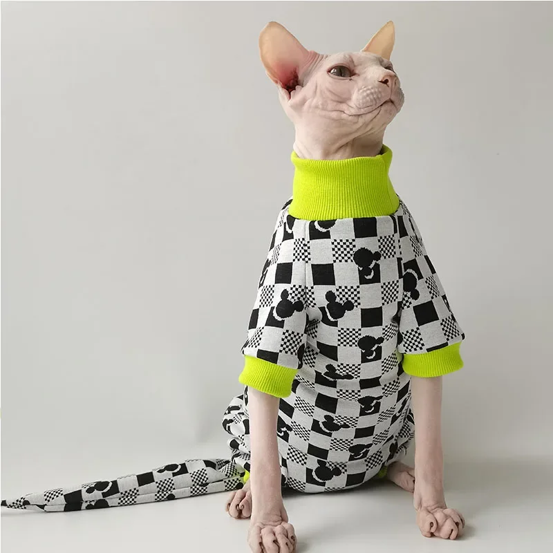 WMXZ Sphinx Hairless Cat Clothes Autumn Winter Jacket Warm Belly Protection Hat Tail Sleeve Dog Jumpsuit Outfit Coat Pet Sphynx