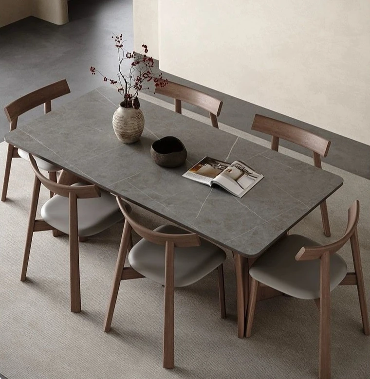 Tavolo da pranzo e sedie in ardesia retrò, semplice tavolo da pranzo per la casa piccolo appartamento, tavolo da pranzo rettangolare e sedie solide