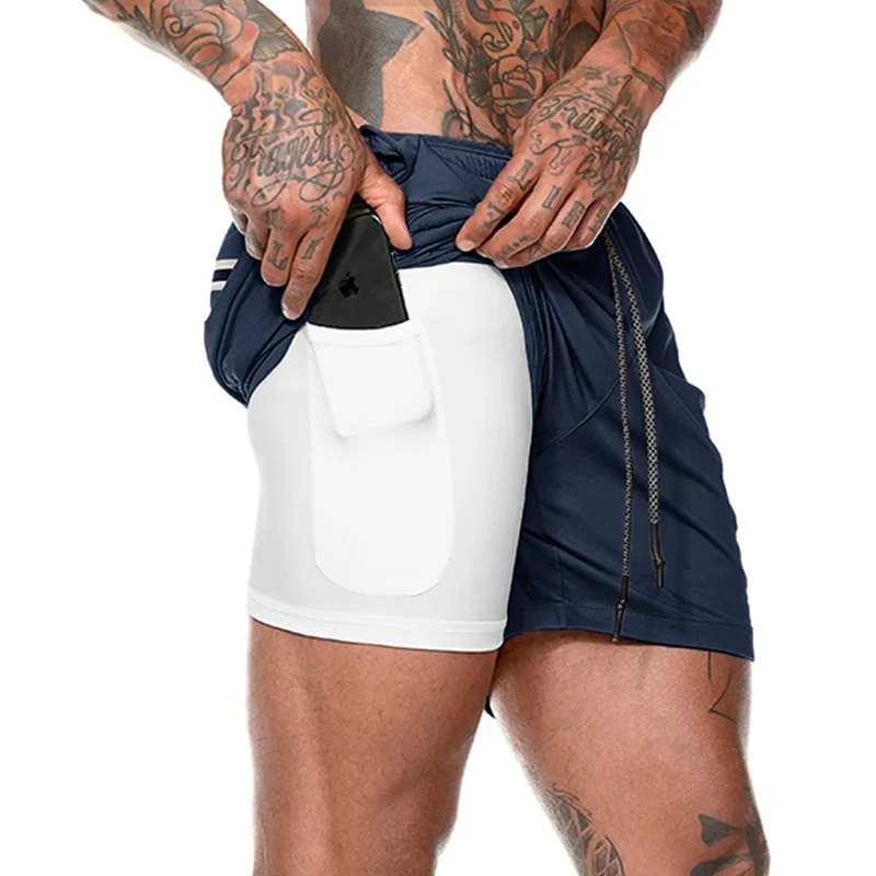 Men Sport Shorts Summer Sportswear 2 In 1 Short Pant Double-deck Training Workout Clothing Male Tight Gym Fitness Running Shorts