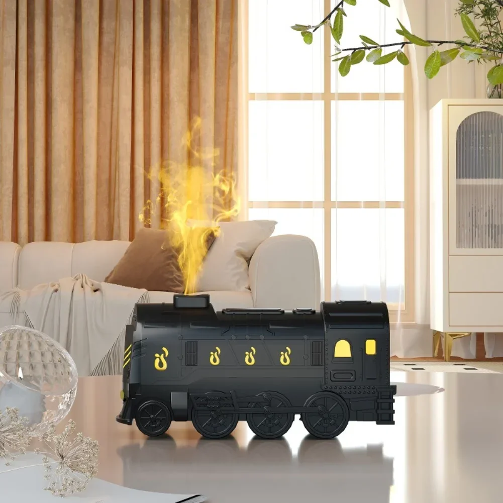 For Bedroom For Office Black Steam Train Diffuser Colorful Light Humidifier For Relaxation Lamp ABS PP Material