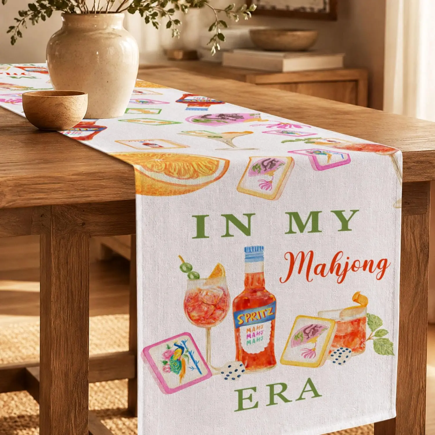 Mahjong Cocktail Party Table Runner Decorations MahJong Wine Themed Birthday Party Table Cover Game Night Decorations Supplies