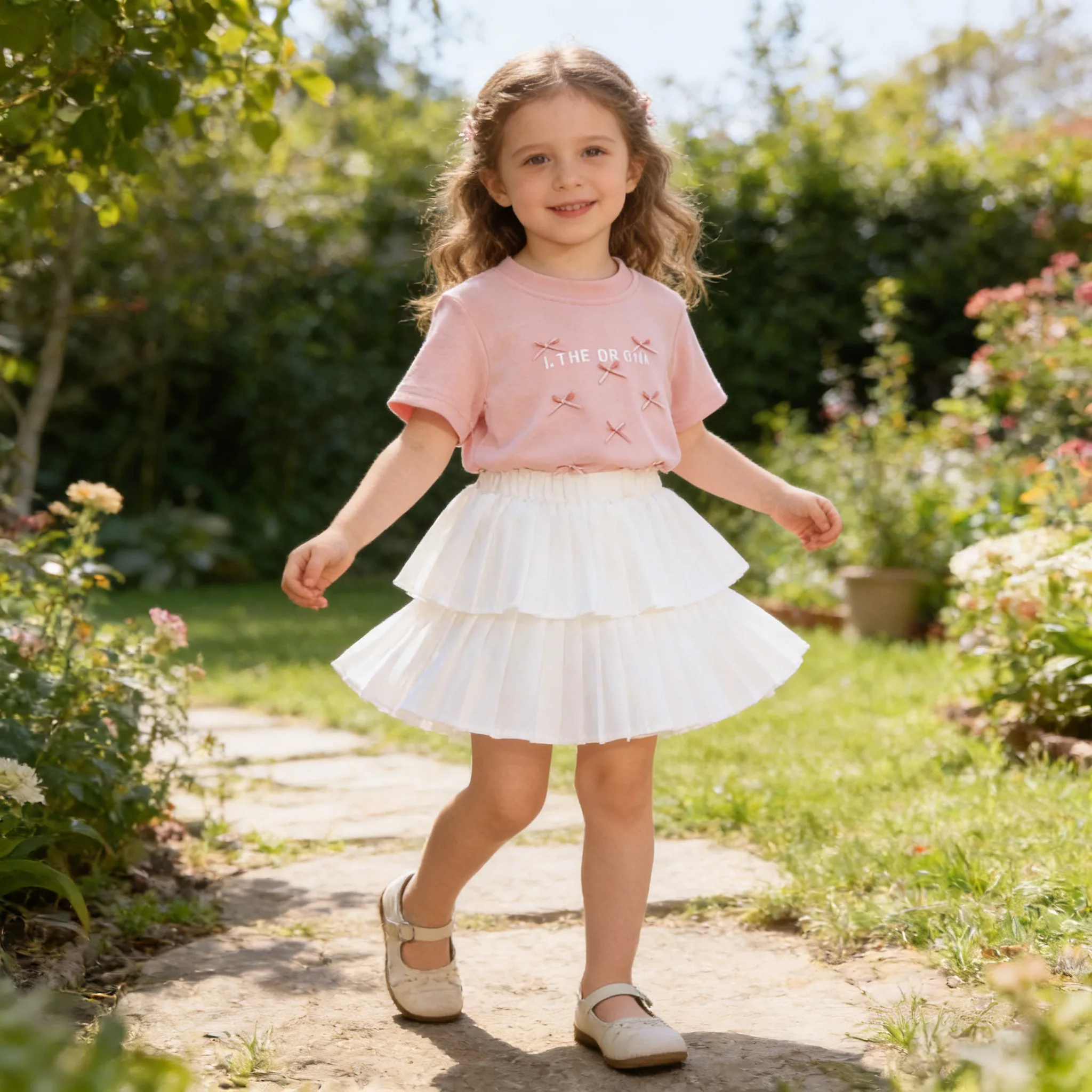 

Baby Girls Summer Clothes Two-Piece Fashion Bow Short Sleeve T-Shirt And Pleated Skirt For Casual Outfit Set Children's Clothing