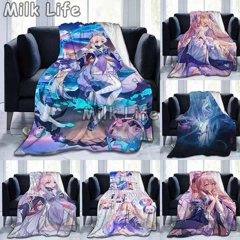 Cartoon Genshin Impact Kokomi Blanket Flannel Autumn Anime Breathable Super Warm Throw Blankets for Bedding Travel Bedding