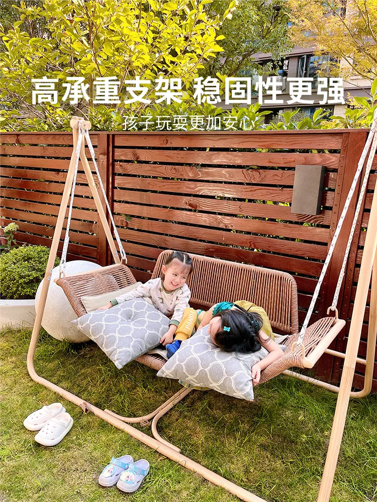 Red leaf sandalwood outdoor swing courtyard swing outdoor double hammock small courtyard Internet