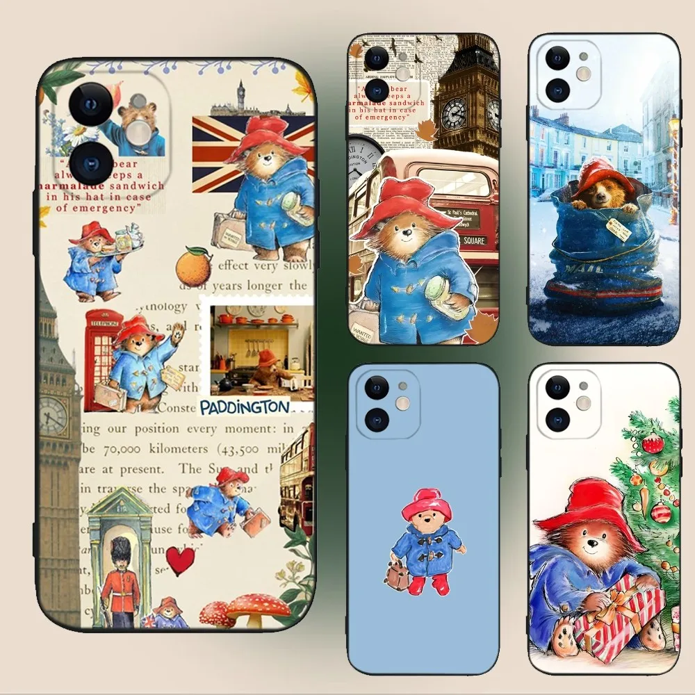 

P-PaddingtonS Bear Cute Phone Case For iPhone 16,15,14,13,12,11,Plus,Pro Max,XS,X,XR,SE,Mini,8,7 Soft Silicone Black Cover