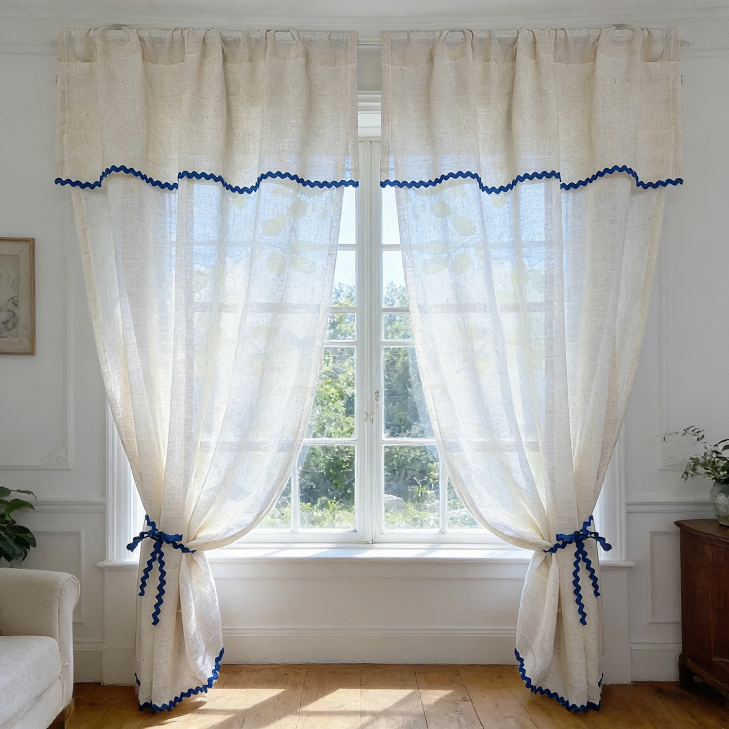 

2PCS Japanese Simplicity Solid Sheer Curtain for Living Room Kitchen Gauze Window Drape With Lace Balcony Cafe Home Decoration