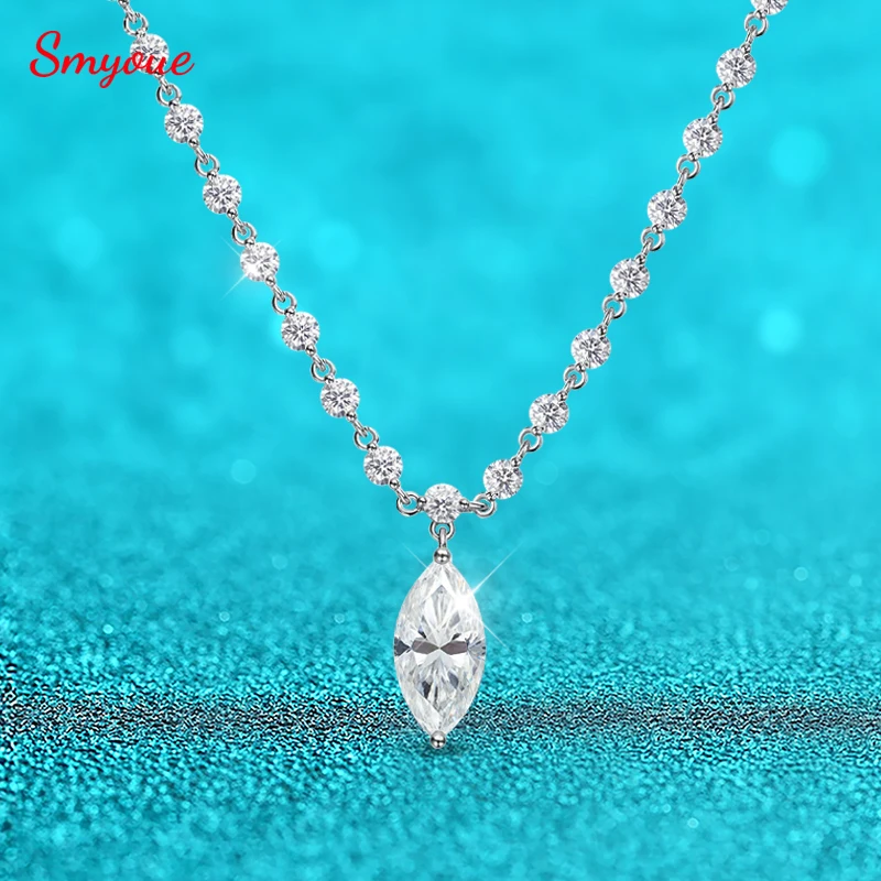 

Smyoue Marquise Cut 3CT All Moissanite Tennis Necklace for Women Full Diamond Adjustable Chain 100% S925 Sterling Silver Jewelry