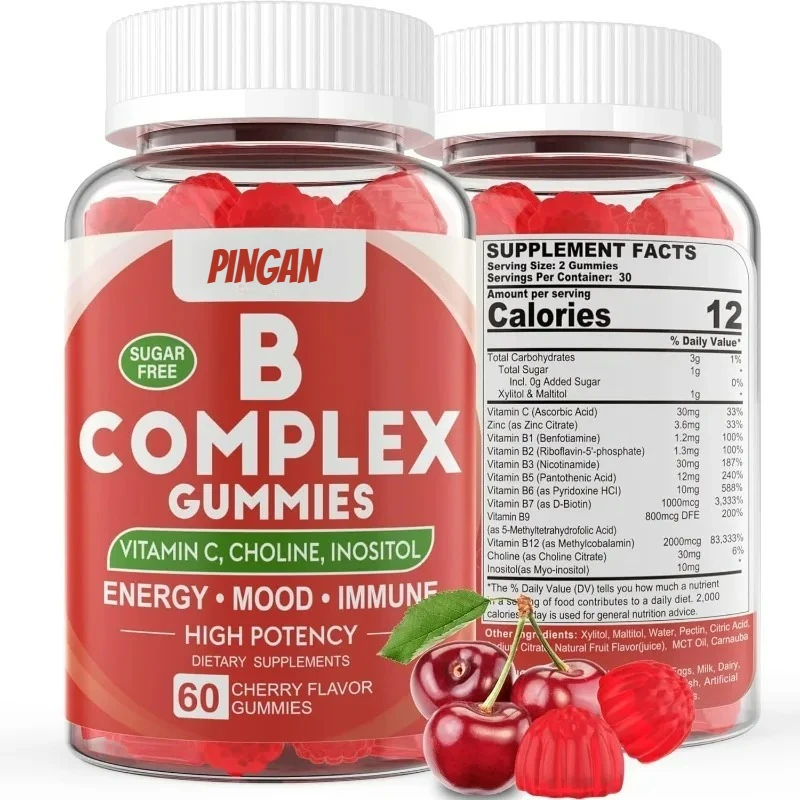 Gomitas complejas de vitamina B, vegetarianas, que contienen metilo B12, folla metil, vitamina C+ zinc
