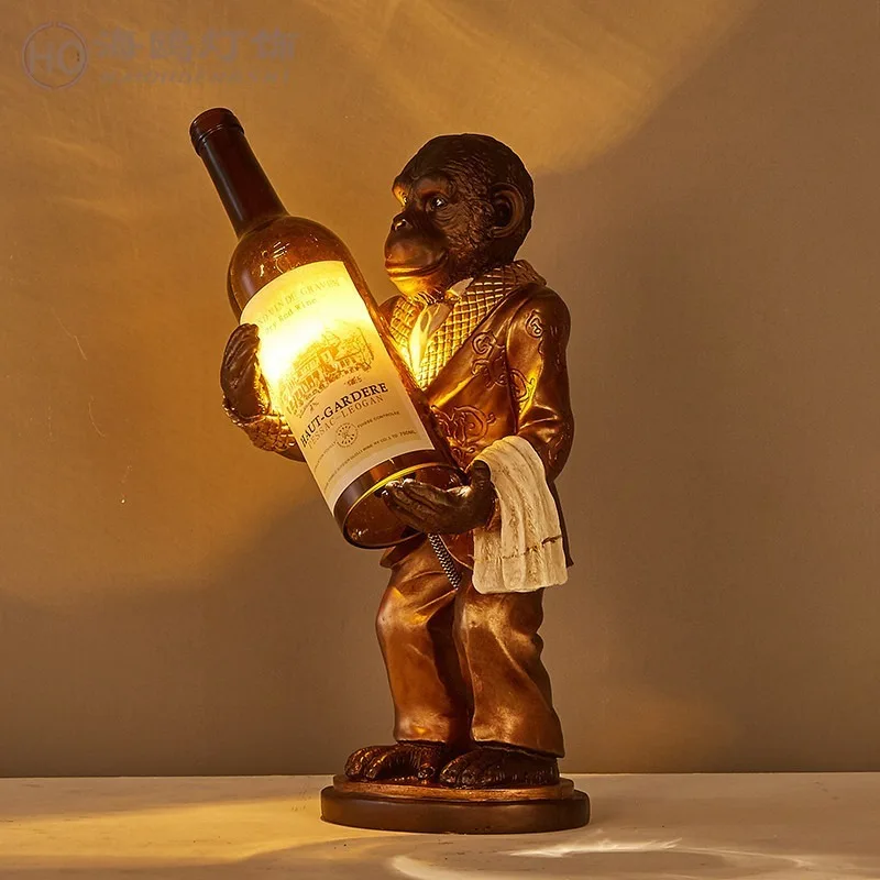 Chimpanzee Wine Bottle Table Lamp Living Room Bedroom Bedside Table Study Room Bar Creative Decorative Lighting Fixtures