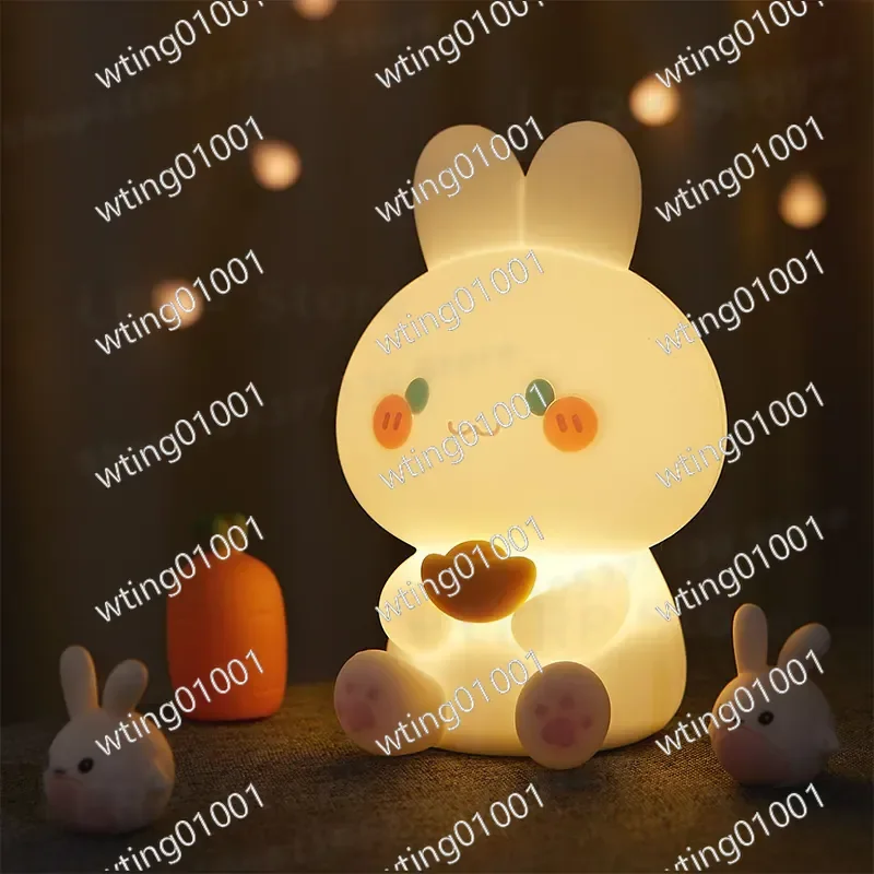 for New Model Front Rabbit Silicone Light Cute Pet Voice Control Bedside Sleeping Atmosphere Lamp Children Gift Pat Light