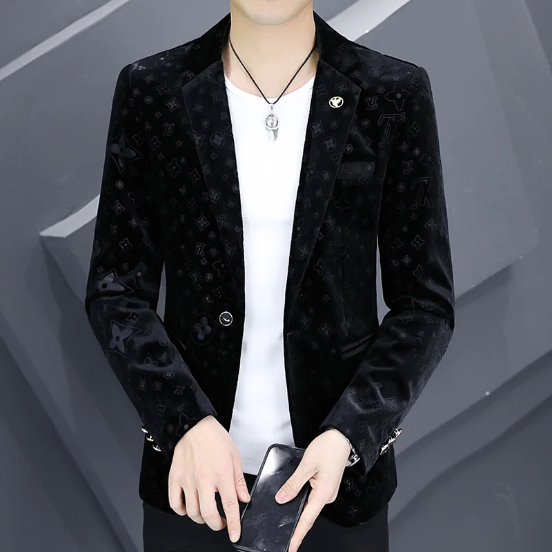 

Мужской вельветовый пиджак: модный, приталенный, повседневный, однобортный, осенний, городской, молодежный, с геометрическим узором