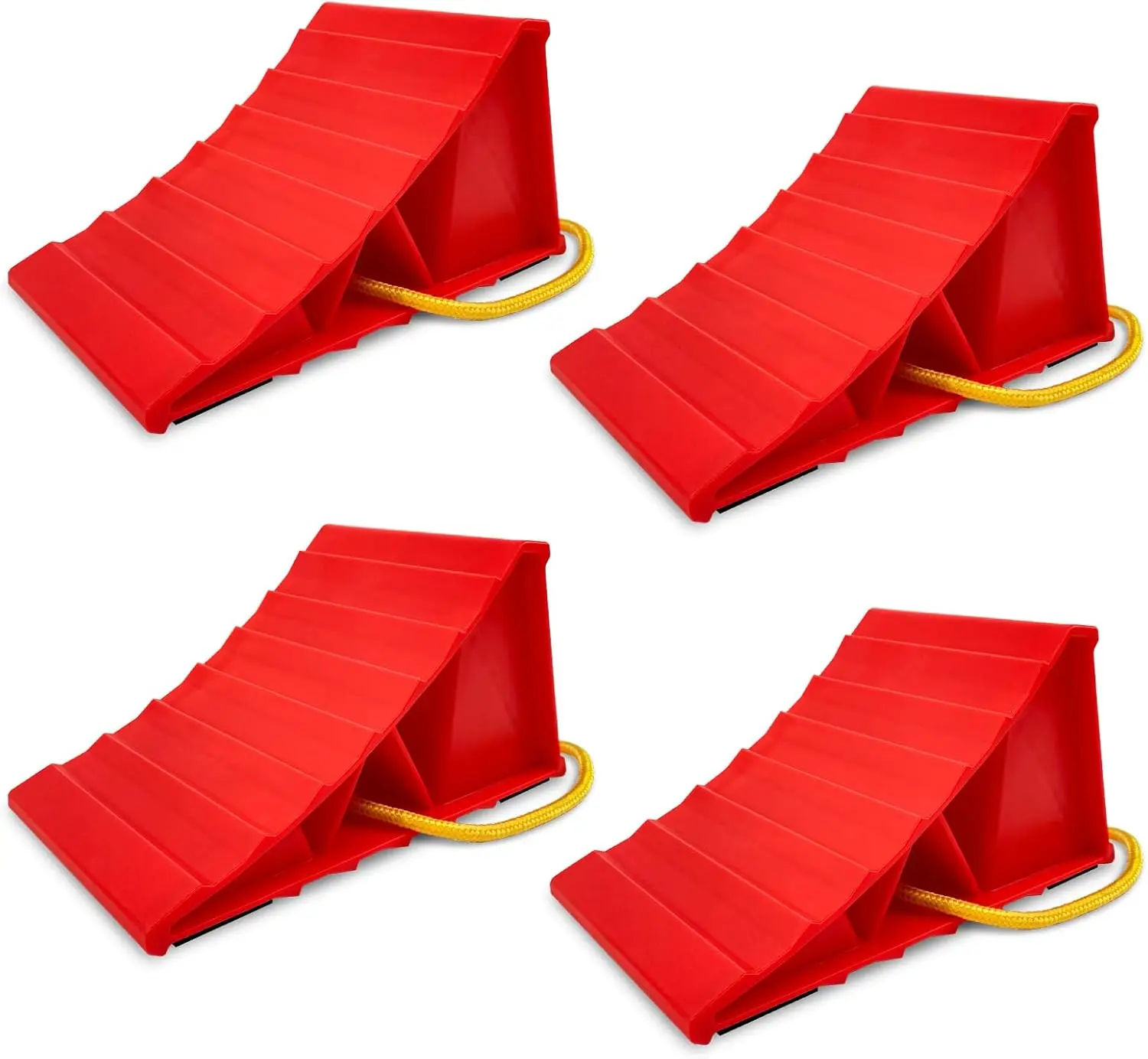 

Wheel Chocks for Travel Trailers, Non Slip Heavy Duty Red Wheel Stoppers with Rope, Lightweight & Easy to Carry, Suitable for