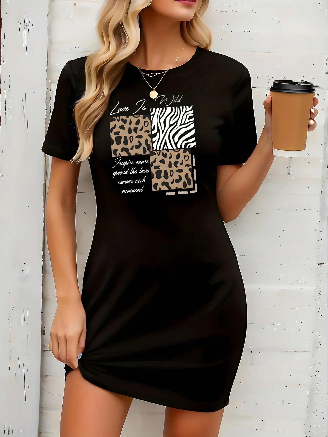 夏のレディースプリントカジュアルセクシーなスリムフィットヒップハグ半袖ラウンドネックTシャツショートミニスカート