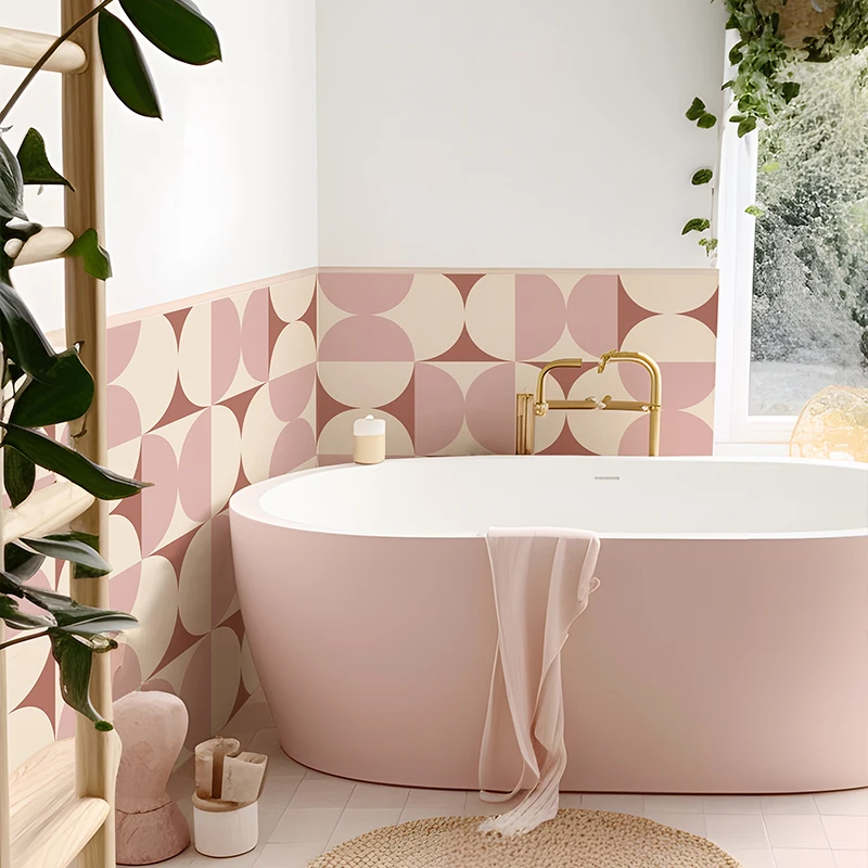 Mid Century Geometric Circle Tile Stickers, 20x20cm Waterproof Peel and Stick Tiles for Kitchen & Bathroom