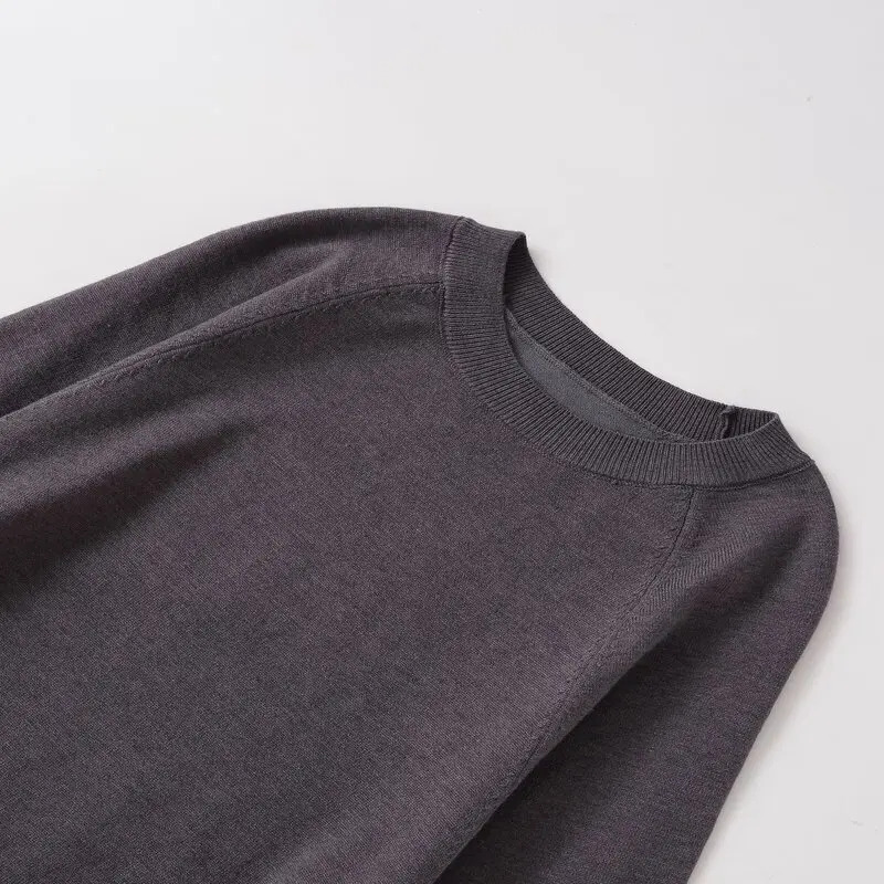 بلوفر نسائي جديد لخريف 2025، فضفاض وبسيط، محبوك بأكمام طويلة وياقة مستديرة مع حزام، تصميم أنيق بأسلوب أساسي