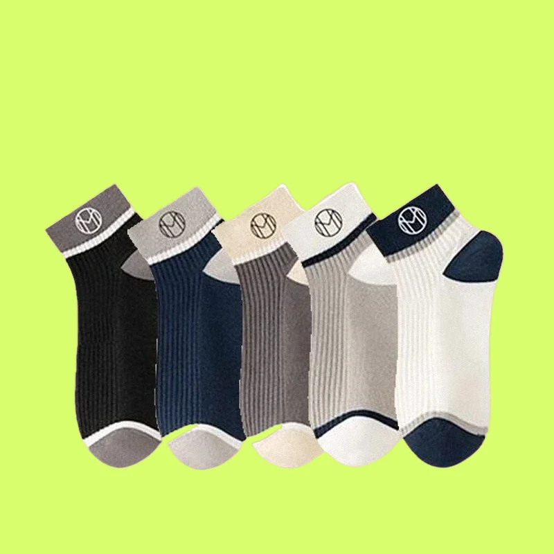 Meias Desportivas Respiráveis Absorvente de Suor Masculino, Meias de Barco, Colorida, Preto, Branco, Alta Qualidade, 5, 10 Pares