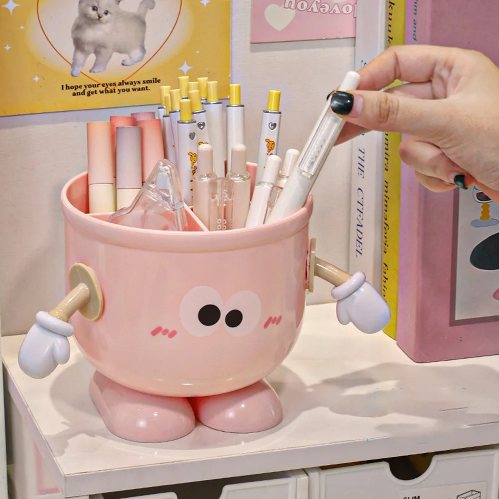 Cute Multipurpose Pen Holder Cartoon Multifunction Desk Storage Holder Plastic Stationery Storage Box