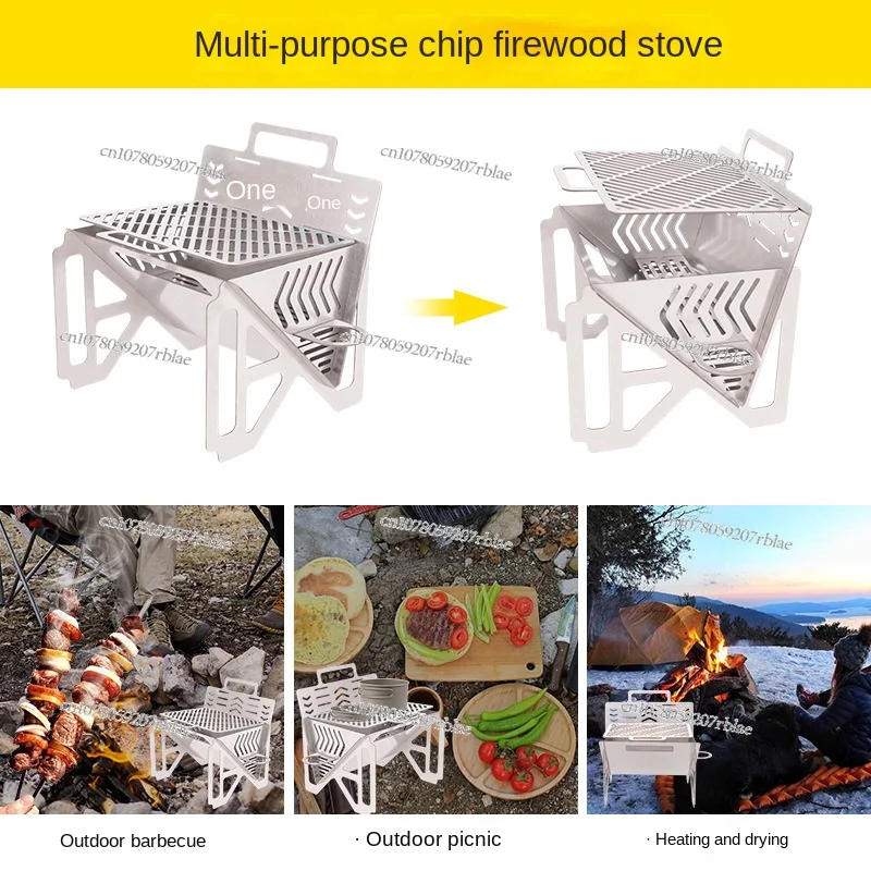 Ultra-Lightweight Foldable Multi-Purpose Chip Wood Stove Stainless Steel Barbecue Grill Easy to Carry Heating Stove 1.76kg