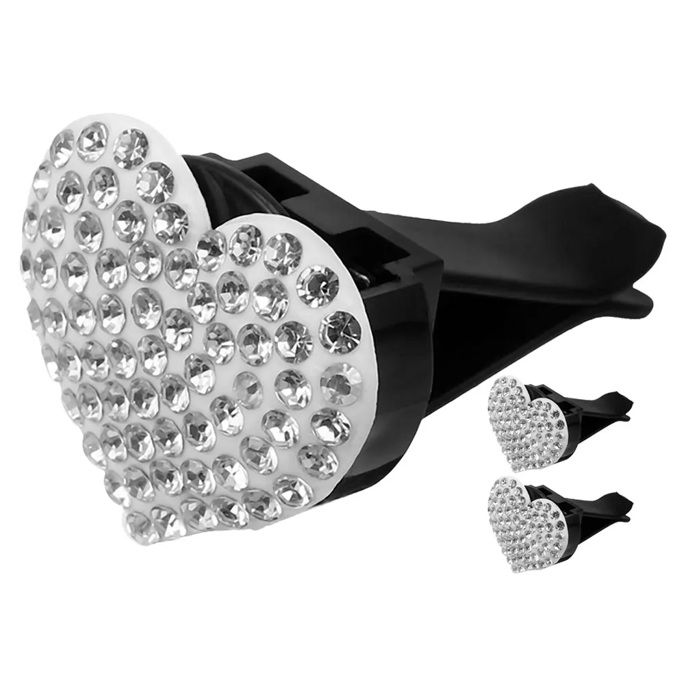 

3Pcs Black Car Vent Clip Air Freshener Heart Rhinestone Clay Diffuser Aroma Outlet Decor for Women Interior Car Accessories