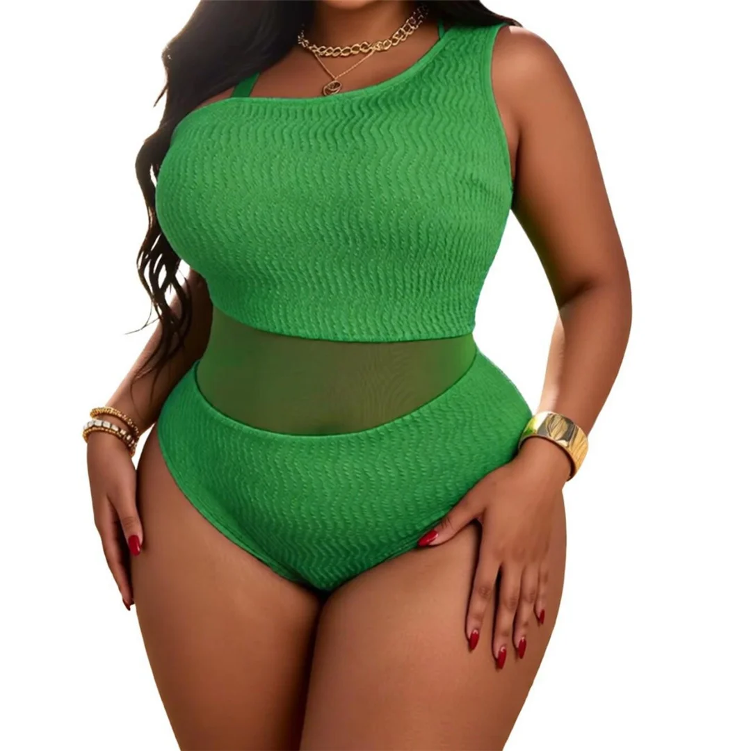 0XL - 4XL 2026 Splicing Mesh Transparenter Badeanzug in Übergröße für Damen, Einteiliger Badeanzug, Badebekleidung, Badeanzug V8209 – Detail 5