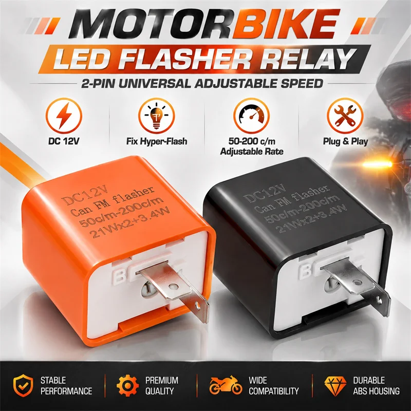 2 Pin Motorcycle LED Flasher Relay Adjustable Frequency Flashing Motorbike Turn Signal Blinker Indicator 12V Flasher Relays