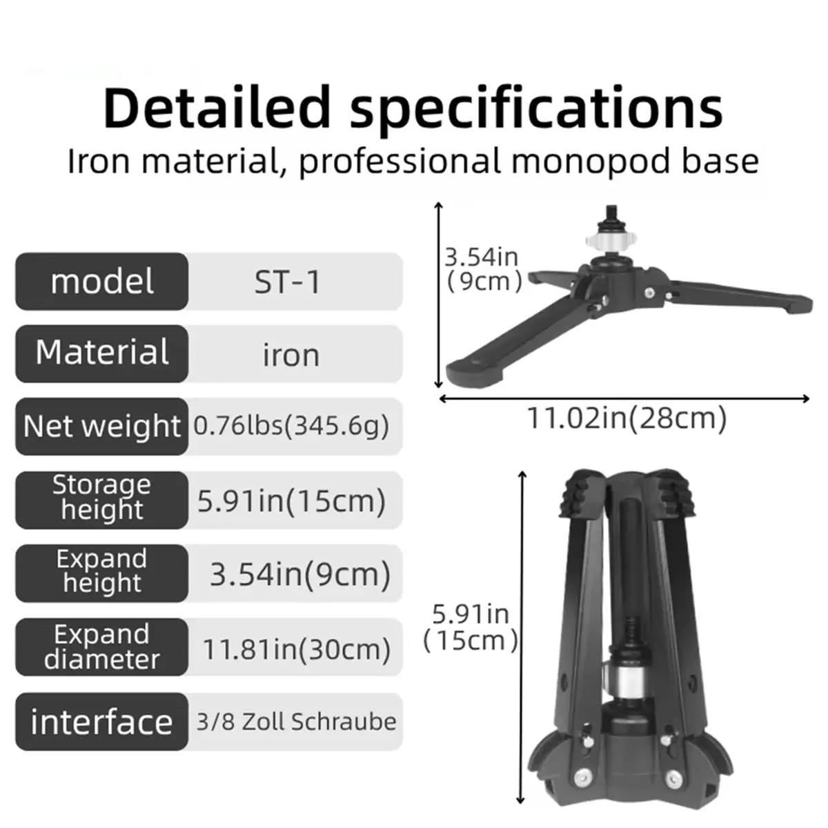 Tabletop Tripod Support Bracket for Professional Monopod Aluminum 3/8Inch Screw Camera Phone Photography Stand Base