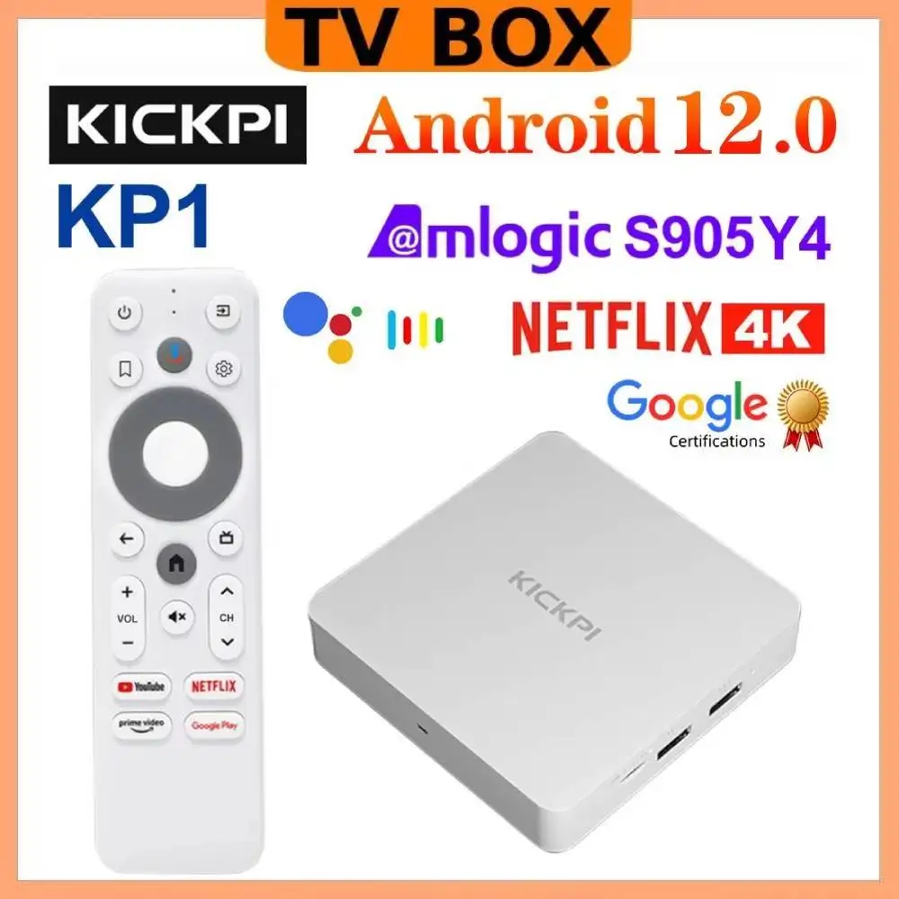 KICKPI KP1 Google Netflix TV Box Android 12 Amlogic S905Y4 Media Player 4K Set Top Box Android 12.0 2G32G AV1 2.4G&5G Wifi BT5.0