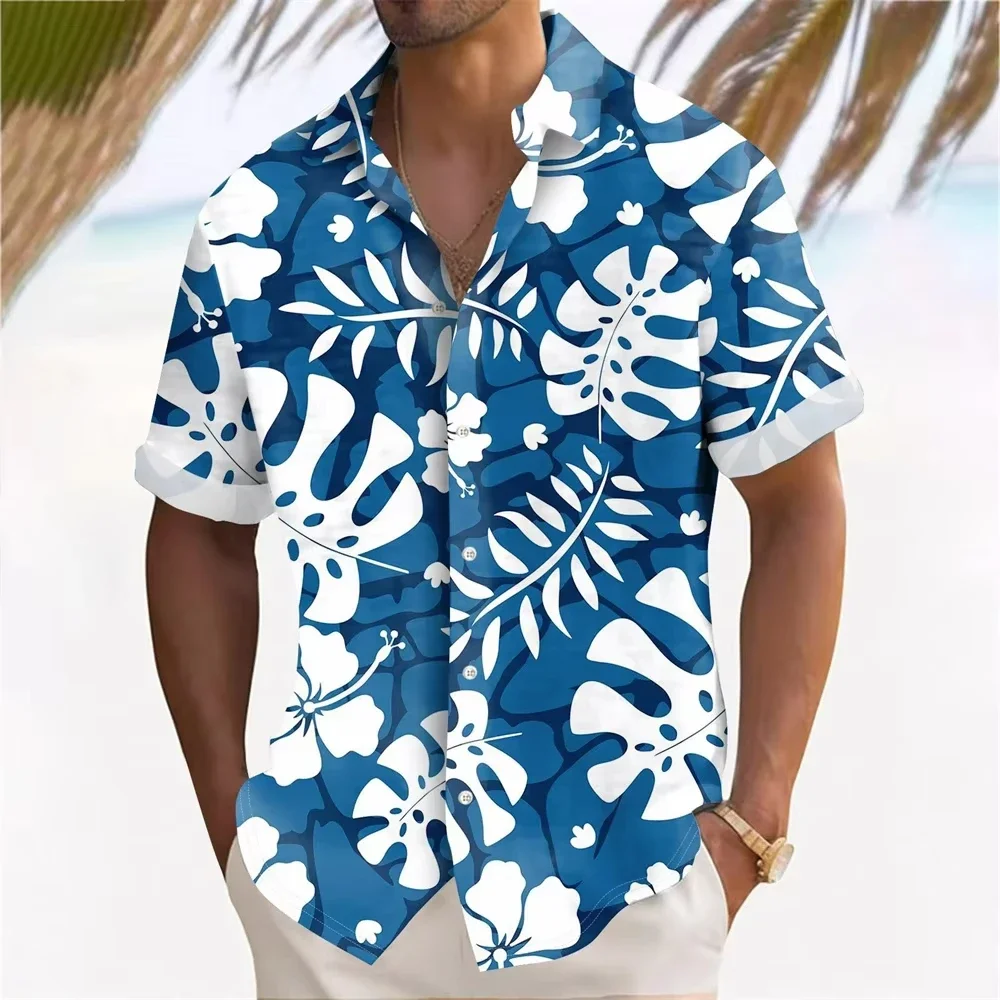 Hawaiian-Style Beach Shirt for Men Summer Vacation Casual Short-Sleeve Shirt for Men Loose-Fit Outdoor Beach Shirt for Men