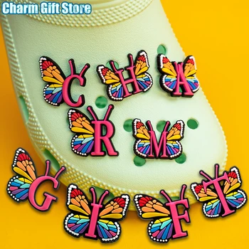 1 pz Farfalla colorata Ciondoli per scarpe Accessori per scarpe Lettera rosa Bandiere nazionali Perni per zoccoli Decorazioni per scarpe per sandali da giardino