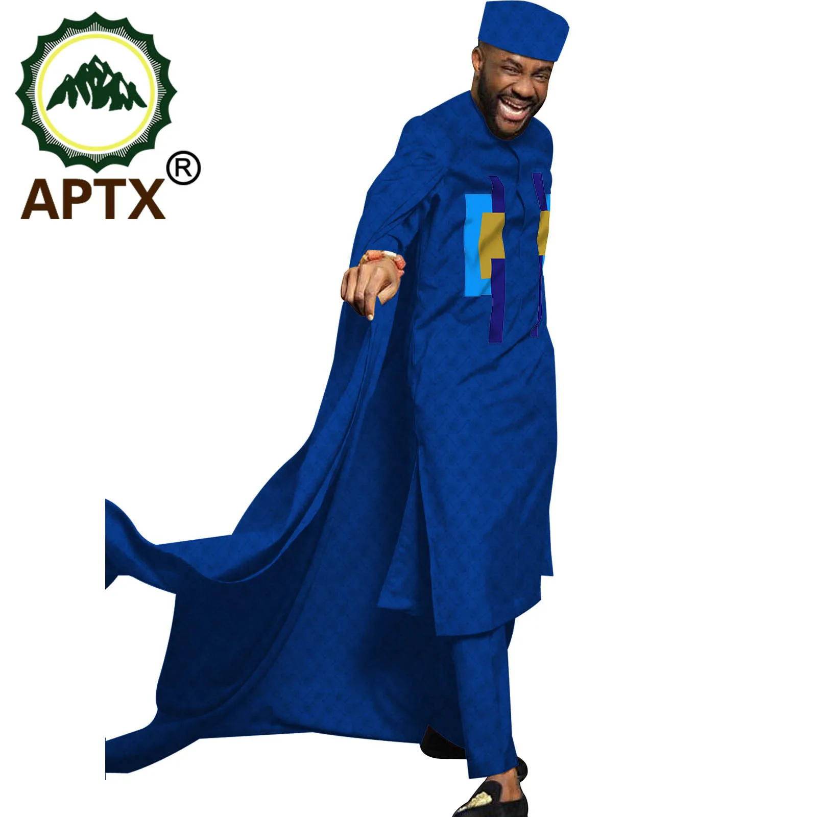 Abiti da uomo 3 pezzi abiti di Agbada Jacquard Arab Robe + pantaloni + cappello Lslamic musulmano Dubai abbigliamento africano T20537